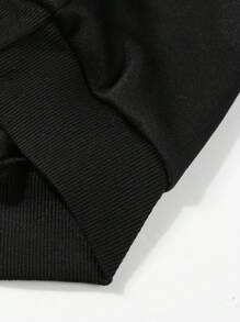 ROMWE MEN Street Life Men's Casual Character & Letter Print Fleece Hoodie, Fall/Winter - Black - View 3