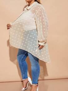 SHEIN CURVE+ Plus Size Sheer Floral Textured Long Blouse Versatile & Elegant