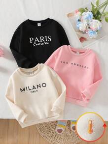 SHEIN 3pcs Young Girl Digital Letter Print Crew Neck Loose Fit Sweatshirt Set, Spring/Autumn - Multicolor - View 7