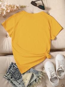 INAWLY 女士夏季简约休闲日常装短袖 T 恤 - 芥末黃 - 查看 2