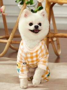 PETSIN 1 件宠物黄格子向日葵羊毛连体衣 - 彩色 - 查看 6