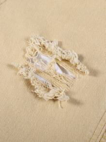 Manfinity Hypemode Plus Size Men's Light Khaki Ripped Skinny Denim Jeans For Casual Outdoor Wear In Autumn - Khaki - View 11