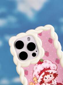 Strawberry Shortcake X SHEIN 卡通人物草莓图案编织边手机壳，礼品创意 - 紅白色 - 查看 4