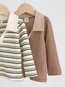 SHEIN 2 buc. Cămăși tricotate moi, respirabile și confortabile pentru bebeluși, potrivite pentru mai multe anotimpuri, cu material flexibil și elastic, pentru o mișcare fără restricții. Include două variante de culoare pentru a satisface diferitele preferințe ale bebelușului și ale părinților. - Multicolor - Vizualizare 9