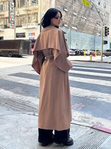 SHEIN EZwear 女士纯色立领长袖长款优雅风衣，春秋季