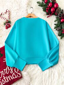 Chiquease Sudadera con cuello redondo con estampado de lazo y bastón de caramelo de Navidad