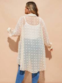 SHEIN CURVE+ Plus Size Sheer Floral Textured Long Blouse Versatile & Elegant