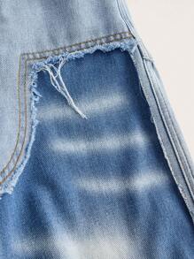 SHEIN Teens Boys' Casual Contrast Color Pasted Graffiti Pattern Frayed Hem Straight Jeans - Medium Wash - View 3