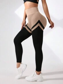 Easithlete Easithlete 无缝撞色混纺高弹力运动紧身裤瑜伽女裤 - 彩色 - 查看 5
