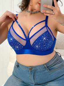 1 قطعة حمالة صدر لاسلكية مزينة بالراين ستون من الحرير الحليبي مقاس كبير، حفلات موسيقية