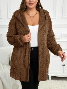 SHEIN LUNE 大码连帽心形图案双面夹克，适合冬季