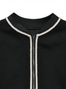 Chiquease Autumn Casual Retro Contrast Trim Zip-Up Loose Drop Shoulder Jacket - Black - View 5