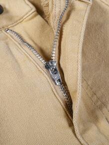 Manfinity Hypemode Plus Size Men's Light Khaki Ripped Skinny Denim Jeans For Casual Outdoor Wear In Autumn - Khaki - View 4