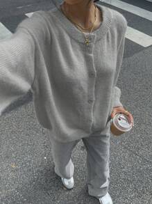 Siren Gaze Suéter de cárdigan casual con mangas largas y hombros caídos de unicolor y esponjoso para mujer, para otoño e invierno, tops de manga larga