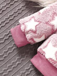 Baby Girl Star Pattern Fleece Warm Long Sleeve Bomber Jacket - Pink - View 3