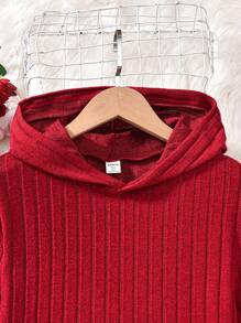 Sparklyn 2pcs Teen Girl Autumn Letter Graphic Hooded Sweatshirt And Ribbed Pants Set - Red - View 3