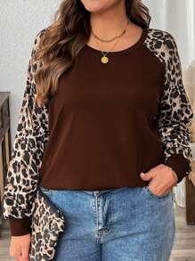 EMERY ROSE Áo thun thường ngày cổ tròn tay dài họa tiết da báo cỡ lớn - màu nâu - Xem 3