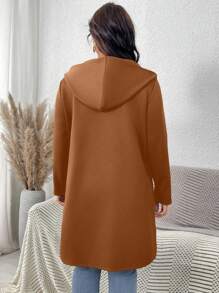 SHEIN LUNE Plus Size Women's Christmas Black Hoodie Fall Clothes Teacher Clothes Back To School Gradient Pattern Simple Daily Long Sleeve Coat