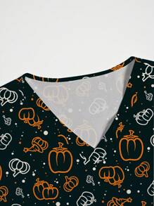 PopScrub 万圣节 V 领短袖全印花制服上衣 - 彩色 - 查看 4