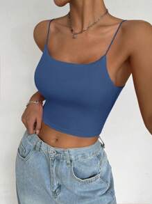 Flirla Camiseta sin espalda de unicolor con hebilla de metal acolchada, verano