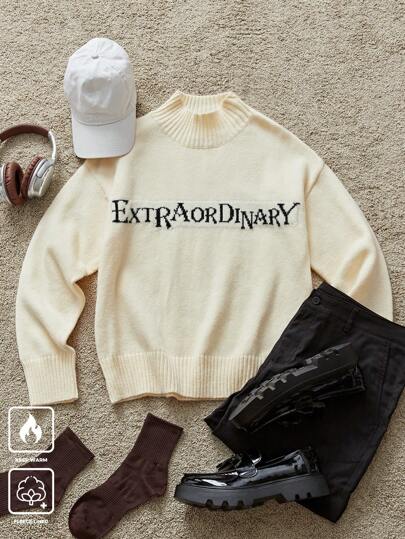 Claim Dot Men's Round Neck Long Sleeve Letter Pattern Casual Top