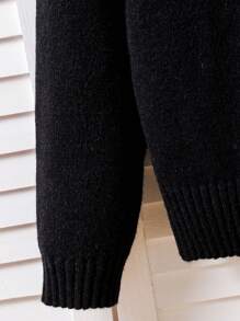 女孩新款开学宽松芭蕾风格蝴蝶结图案毛衣，秋冬季女童休闲针织上衣 - 黑與白 - 查看 4