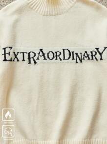 Claim Dot 男士圆领长袖字母图案休闲上衣 - 黑與白 - 查看 3