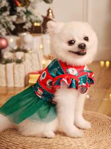 PETSIN 可爱圣诞树印花条纹薄纱狗狗连衣裙 - 彩色 - 查看 3