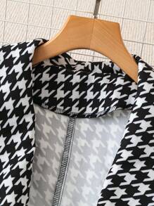 SHEIN LUNE Áo khoác blazer họa tiết Houndstooth đen trắng cỡ lớn dành cho nữ phù hợp để mặc hàng ngày, đi làm và nhiều dịp khác nhau - Đen và trắng - Xem 4