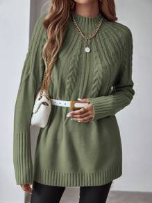 LanaWest 女士纯色圆领长袖休闲毛衣、长袖上衣 - 綠色 - 查看 6