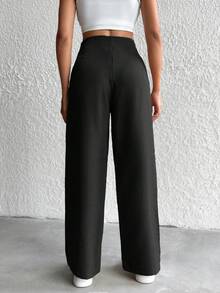 SHEIN PETITE Leinen Weite Hose in Beige für Damen in Petite Größe - Schwarz - Übersicht 2