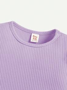 Cozy Pixies 3pcs/Set Baby Girl Ruffle Collar Casual Tops Outfit - Mauve Purple - View 4