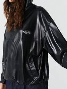 Easelle Party Coated Silver Casual Jacket - Black - View 7