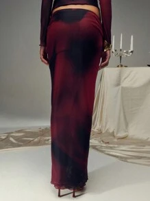 SHEIN Unity Abstract Print Double Layered Mesh Braided Detail Skirt - Multicolor - View 2