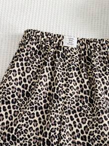 SHEIN 1 件 Tween Girl 豹纹阔腿休闲裤，秋冬 - 彩色 - 查看 4