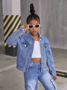 Sparklyn Tween Girl 休闲百搭牛仔夹克和外套套装，秋冬