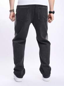 Manfinity EMRG Jeans diritti con gamba ampia e lavaggio sfumato, stile casual da uomo