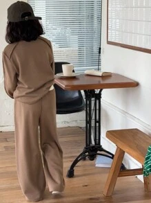 Dazy Kids 2pcs/Set Tween Girls Crew Neck Knit Letter Embroidery Outfit - Brown - View 4