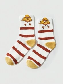 ROMWE Kawaii 4 đôi tất in hình khoai tây chiên và burger thời trang cho nữ, nhiều màu cho mọi mùa - Nhiều màu - Xem 4