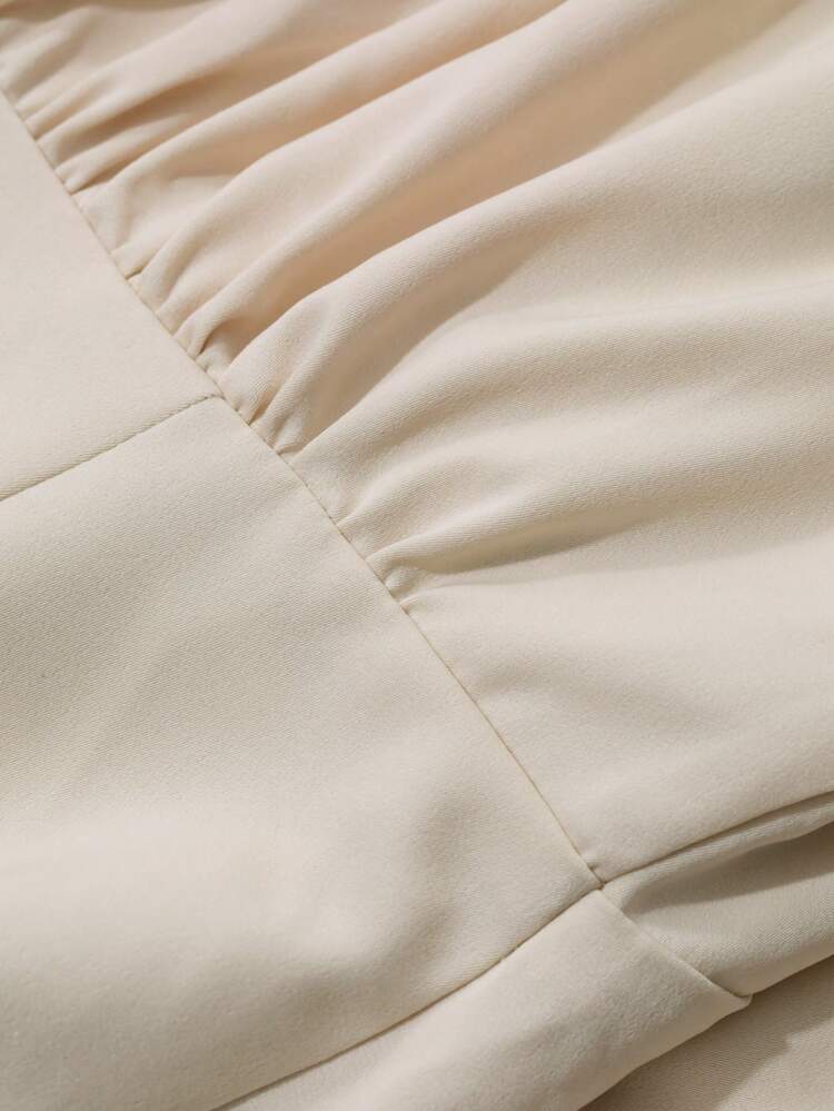 Plain Color Pleated Flounce Collar Long Sleeve Mid-Length Dress For Women, Birthday Prom Dress,Fall Clothes Elegant Women Dresses