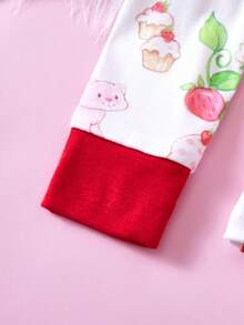 Strawberry Shortcake X SHEIN Young Girl 2pcs Cartoon Print Casual Tee And Leggings Snug Fit Pajamas Set, For Christmas - Multicolor - View 4