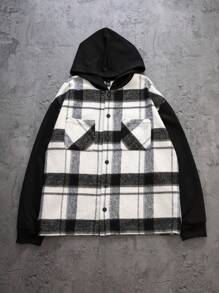 Manfinity VCAY 男士编织修身休闲长袖连帽拼色格子外套，适合秋季