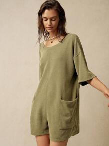 Bohemela 宽松度假休闲双口袋连体裤 - 軍綠色 - 查看 7