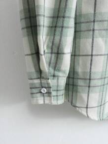 Manfinity Homme 男士休闲格子长袖宽松衬衫，秋季 - 綠色 - 查看 5
