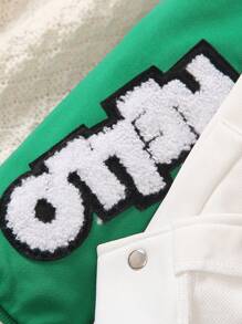SHEIN Áo khoác bóng chày thêu hình gấu màu tương phản cho bé trai - Màu xanh lá cây đậm - Xem 3