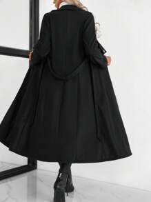 SHEIN LUNE 双排扣女式长款大衣（配腰带） - 黑色 - 查看 2