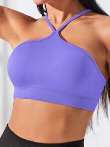 SHEIN Sovereign Charm 3pcs Set: Black + Light Blue + Light Pink Sports Tank Topworkout Tank Top - Purple - View 3