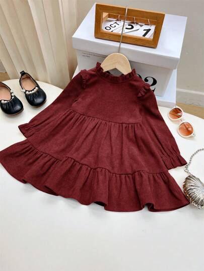 SHEIN Leap Crew Mommy And Me 罗纹长袖连衣裙，秋冬款，适合女婴