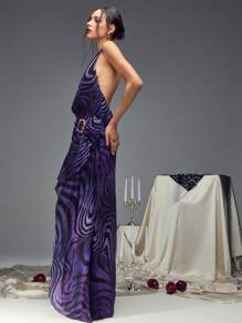 SHEIN Unity 紫色渐变色高开叉露背吊带连衣裙 - 彩色 - 查看 5