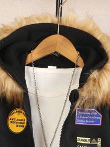 SHEIN Conjunto casual de 2 piezas: Chaqueta con capucha acolchada esponjosa y pantalones de cintura elástica para niño pequeño